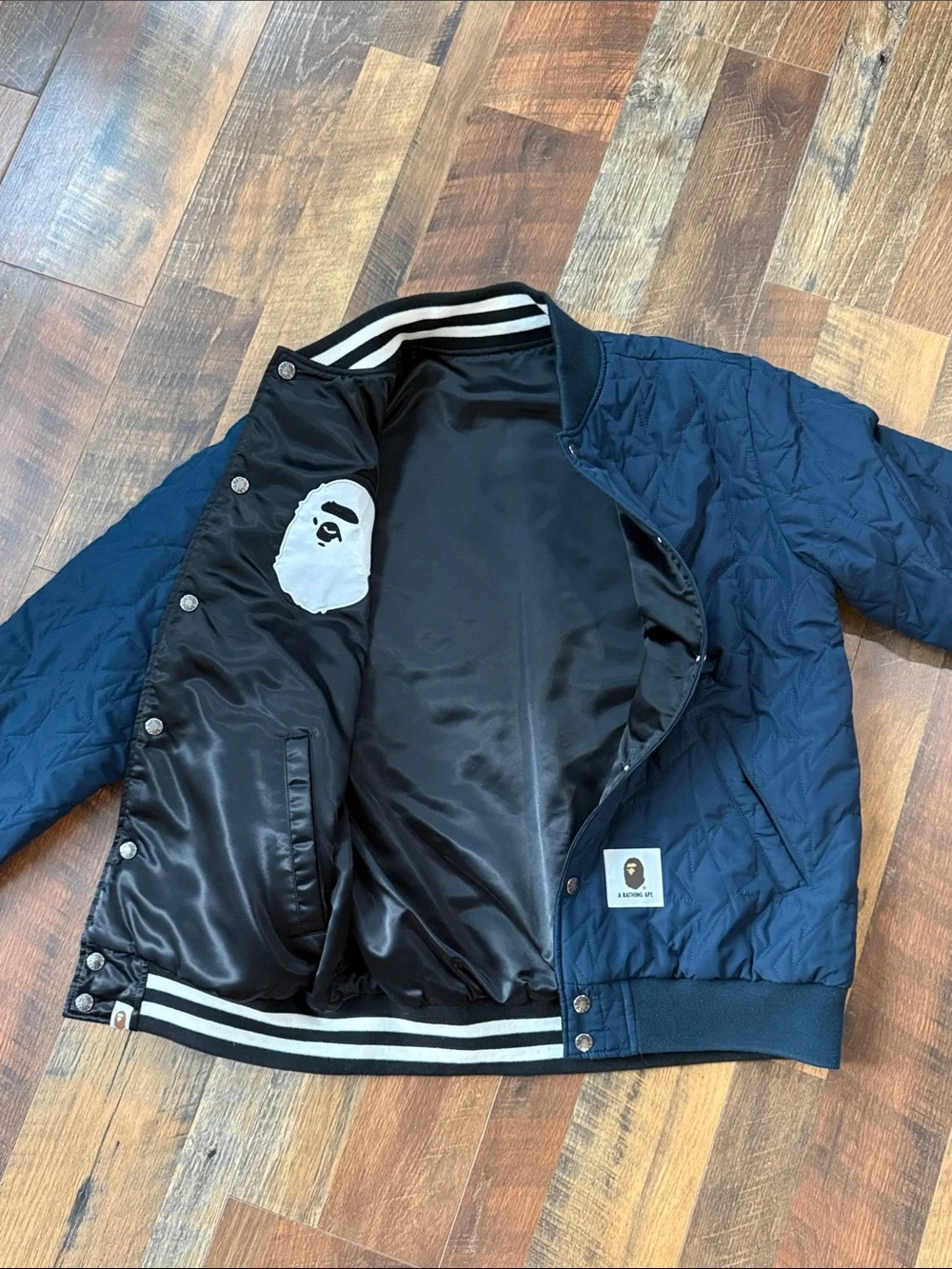 🔥 BAPE Reversible Happy New Year Varsity Bomber Jacket Navy/Black Medium